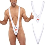 Jul Herr Novelty Sexy V-formad Snögubbe Ren Mankini Trosor String Suspender En Del Underkläder White Snowman