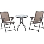 Ensemble de jardin 3 pièces 2 chaises inclinables multi-positions pliables + table ronde verre trempé métal époxy textilène chocolat - Marron