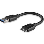 StarTech.com Câble SuperSpeed USB 3.0 (5Gbps) slim A vers Micro B de 15 cm - Mâle / Mâle - Noir (USB3AUB15CMS)
