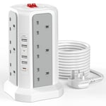 Tower Extension Lead 5M and PD 20W, Surge Protected Extension Lead with 4 Independent Switch, Extension Cable for Home Office