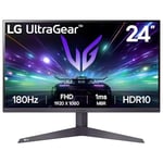 LG UltraGear Gaming Monitor 24GS50F, 24 Inch, 1080p, 180Hz, 5ms Response Time, HDR 10, AMD FreeSync compatible, Smart Energy Saving, Displayport, HDMI