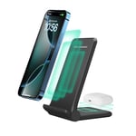 2 in 1 Wireless Charger,Foldable 20W Fast Wireless Charging Stand Compatible with iPhone 16/16 Pro/15/14/13/12/AirPods,Dual Phone induction charge station for Samsung,Pixel,Xperia,LG (No Plug)