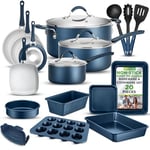 Nutrichef 20 Piece Pots and Pans Set, Bakeware and Cookware Set, Induction Hob Pots Set w/Lids, Non Stick Set, Heat Safe Silicone Handles, Saucepan, Frying Pans, Muffin Tin, Cookie Tray, Utensil-Navy