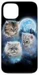 Coque pour iPhone 13 Trois chats mignons engloutis dans les nuages de galaxie sous la lune glacée