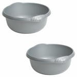 (Pack of 2) Silver Washing Up Bowl Small Round Plastic Kitchen Sink Camping U.K