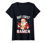 Womens Christmas Ramen Santa Chopsticks Funny Pho Ramen Noodle Soup V-Neck T-Shirt