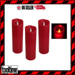 3 X Electric Candle Flame Flickering Flameless Led Real Wax With Timer Large Red