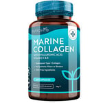 Marine Collagen 1000mg - 60 Capsules of Superior Type 1 Hydrolysed Collagen - Enhanced with Hyaluronic Acid, Vitamin C, Vitamin E, Vitamin B2, Zinc, Copper and Iodine - Made in The UK by Nutravita