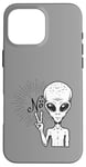 iPhone 16 Pro Max Funny and cute Grey Alien "No" V-Finger Gesture Case