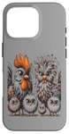 Coque pour iPhone 16 Pro Art de poulet amusant coloré d'Eagerlys, Crazy Chicken Family