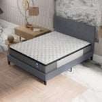 sensoreve Ensemble Matelas + LIT (140x190cm)- Matelas Elekctra Ressorts ensachés & mémoire de Forme Épaisseur 30cm + Sommier Bois Stable & Robuste revêtement synthétique Gris