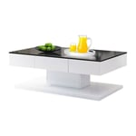 Clipop - Table basse avec 2 tiroirs, Surfaces en verre trempé,100x60x35cm, Noir