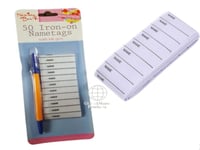 50x Name Labels for Clothes School Kids Iron On Clothing Write On Tags Ink Pen