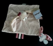 *. DOUDOU PLAT NATTOU LAPIN NINA BLANC ROSE GRIS BEIGE COEUR ATT. TETINE - NEUF