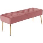 Banc banquette rembourré capitonné en tissu velours rose pieds métal doré