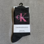 Genuine CK CALVIN KLEIN Charcoal Pink Cotton CREW Ankle Socks 4-7 37-41