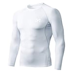 MEETYOO Tee Shirt Compression Homme Manche Longue, Baselayer Maillot Running Vetement Fitness pour Sports Jogging Musculation Chemise, Blanc, XXL