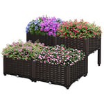 Outsunny Jardinière sur Pieds carré Potager 2 étages dim. 80L x 80l x 44H cm Insert d'irrigation Plastique Imitation rotin tressé Chocolat