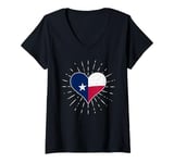 Womens Texas Flag Vintage Heart Fan Retro V-Neck T-Shirt