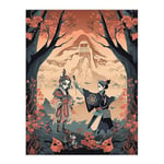 Artery8 The Promise Traditional Kabuki Theatre Performance Scene Painting Pink Blue Teal Japanese Forest Mountain Landscape Extra Large XL Wall Art Poster Print