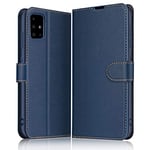 ELESNOW Coque pour Samsung Galaxy A51, Premium Portefeuille Étui Housse en Cuir Compatible avec Samsung Galaxy A51 (Bleu Profond)