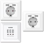 Lot De 3 Prises Murales 2,8 A Avec 2 Ports Usb,Prise Usb 3,1 A Avec 3 Ports,Prise Electrique,Charge De Tous Les Appareils Mobiles Compatibles Avec Prise Encastree Standard,Blanc