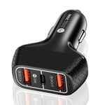 Billaddare 3 USB Supersnabb 20W PD Quick Charge 3.0 svart