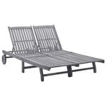 Transat Chaise Longue Bain De Soleil Lit De Jardin Terrasse Meuble D'extérieur 2 Places Bois D'acacia Massif Helloshop26 02_0012239