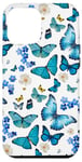 iPhone 12 Pro Max Blue Butterflies and Floral Pattern on White Background Case