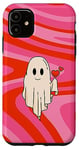 Coque pour iPhone 11 Red and Pink Valentine Groovy Retro Spooky Ghost Love