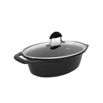 Avilia Casserole ovale antiadhésive – Casserole avec couvercle en verre, adaptée pour cuisson, à induction, gaz et électrique, en Petravera, 32 x 24 cm