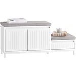 Sobuy - FSR172-W Banc de Rangement à Chaussure, Meuble d'entrée, Meuble à Chaussures pour Enfants, Armoire à Chaussures avec 2 Coussins, 2Portes et 1