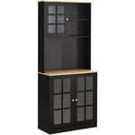 Armoire de cuisine multi-rangements 3 portes vitrine verre avec étagère 2 niches grand plateau MDF noir chêne