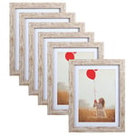 EYMPEU 8x6 Photo Frame with Mat Capable of Holding 8x6 or 7x5 Photos, Set of 6 Natural Photo Frames for Wall or Table Top Rustic Photo Frames