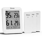 Station Meteo Interieur Exterieur Sans Fil, 3 Thermometre Interieur Exterieur, Wireless Température Humidité Monitor Gauge avec 200FT/60M de portée,pour Terrasse, Jardin, Cave