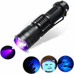 Lampe torche uv, mode 300LM zoomable 395nm en mode ultraviolet à 395nm pour la détection de taches de chien, vérification de l'argent de passeport,