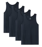 LAPASA Lot de 4 Débardeurs Homme Maillots de Corps 100% Coton T-Shirts sans Manches Sport Gym Léger M36 Bleu Marine L