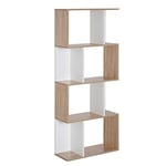 HOMCOM Bibliothèque étagère Meuble de Rangement Design Contemporain en S 4 étagères 60L x 24l x 148H cm chêne Blanc