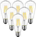 4W Ampoule Filament Led E27 St64, 470Lm Equivalent À Ampoule Incandescente 40W, Lampe Rétro Edison De Verre Transparent, 2700K Blanc Chaud (Blanc Partiel), Non-Dimmable, Lot De 6