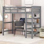 Okwish - Lit mezzanine enfant 90 x 200 avec rangements et bureau sous lit, gris