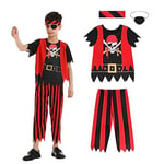 Aomig Costume de Pirate pour Enfants, Costume de Jeu de rôle Pirate de Luxe pour Les garçons, Déguisement Pirate Costume Enfant Pirate Garçon Fille avec Accessoires pour Halloween Carnaval, XL