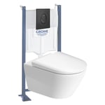 Pack wc suspendu sans bride Duravit D-Neo + bâti support grohe Rapid sl Projet + abattant + plaque noir mat