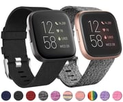 Wepro 2Pack Compatible with Fitbit Versa Strap/Fitbit Versa 2 Strap for Women Men, Breathable Woven Fabric Replacement Strap for Fitbit Versa/Versa 2 / Versa Lite, L Black Gray/Black