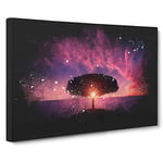 Lone Tree Beneath a Purple Sunset Paint Splash Canvas Print for Living Room Bedroom Home Office Décor, Wall Art Picture Ready to Hang, 30 x 20 Inch (76 x 50 cm)