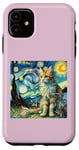 Coque pour iPhone 11 Van Gogh T-shirt Motif chat Nuit étoilée