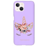 Coque violet Iphone 14 Licorne personnalisee eyes rose unicorn