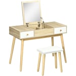 MH - Ensemble coiffeuse avec tabouret scandinave paloma bois et blanc