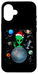 Coque pour iPhone 16 Christmas Alien Santa Peace Hand In Space Santa Hat Xmas