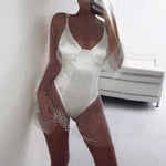 Långärmad mesh Sexig Hot Girl Svart nätklänning Lång klänning White round neck L