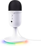 GXTW 236 Yami Micro Blanc à Condensateur, Microphone USB pour Le Streaming, Twitch, Youtube, Podcast, Jeux PS5, PS4, Micro ASMR avec Filtre Anti-Pop, Touche Muet, Éclairage RGB